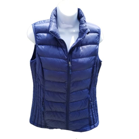 HeatKeep Jackets & Blazers - HeatKeep Quilted Puffer Vest Down And Feathers Full Front Zip Navy Small